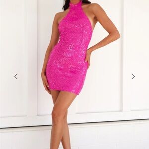 HELLO MOLLY ENCHANTED PARTIES SEQUIN MINI DRESS HOT PINK
